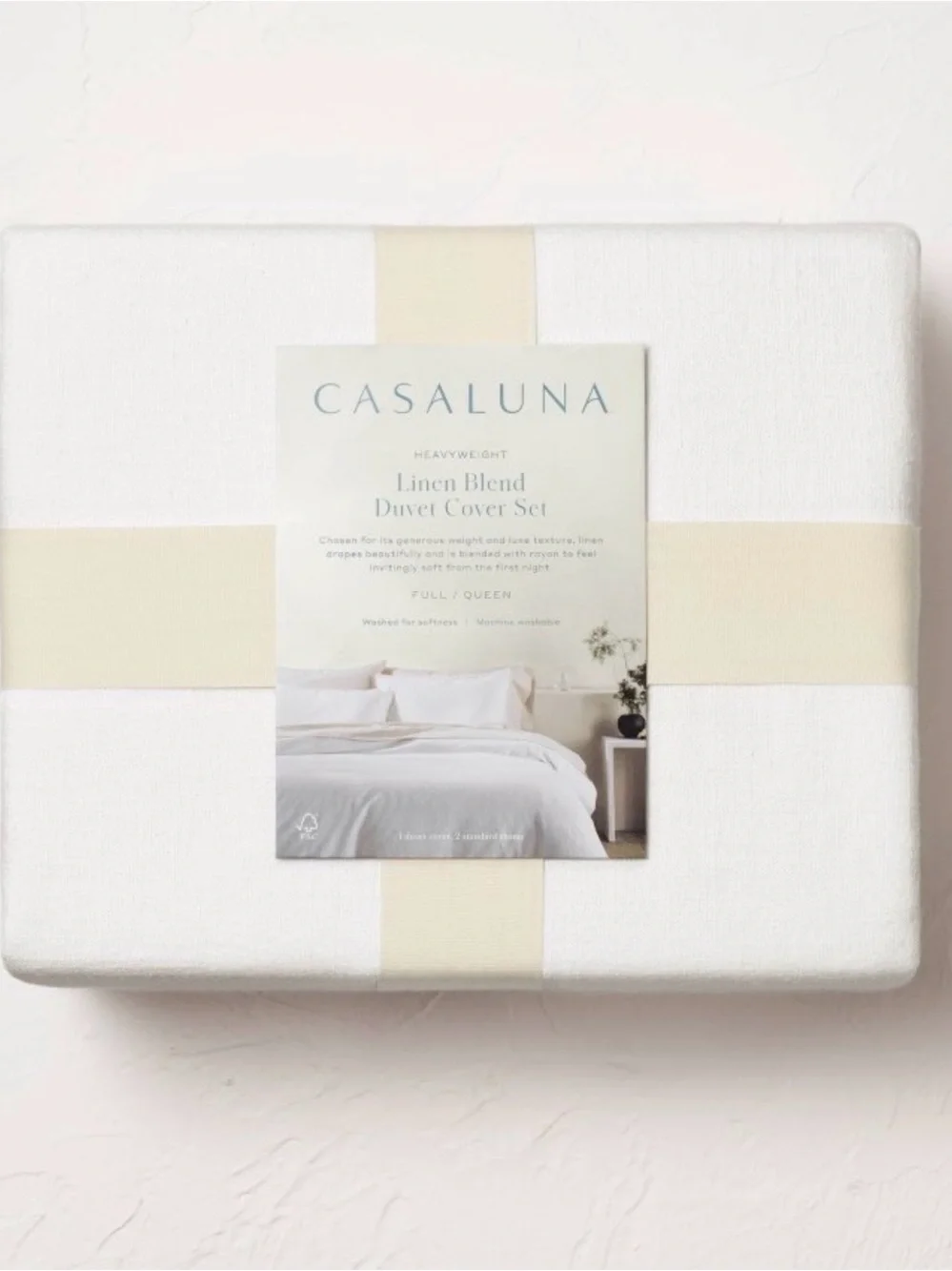 King Heavyweight Linen Blend Duvet Cover & Sham Set White - Casaluna™: OEKO-TEX